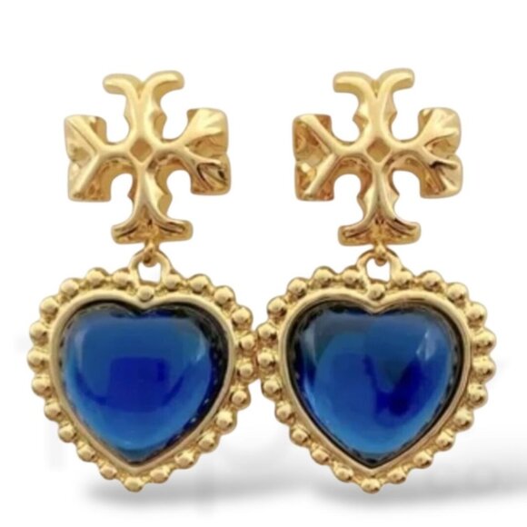 Tory Burch Jewelry - Tory Burch Roxanne Gold & Blue Heart Earrings